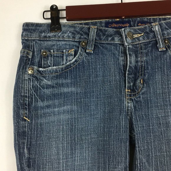 Aeropostale Womens Sz 5/6 Stretch Flare Blue Destressed Denim Jeans Inseam 29" - Picture 3 of 12